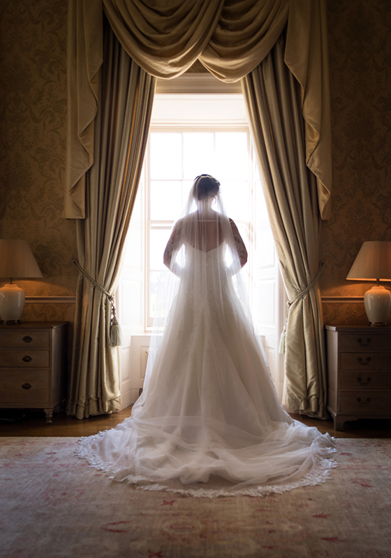 View from back of bride looking out window